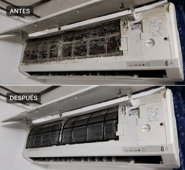 Antes y después de la limpieza profunda de un aire acondicionado